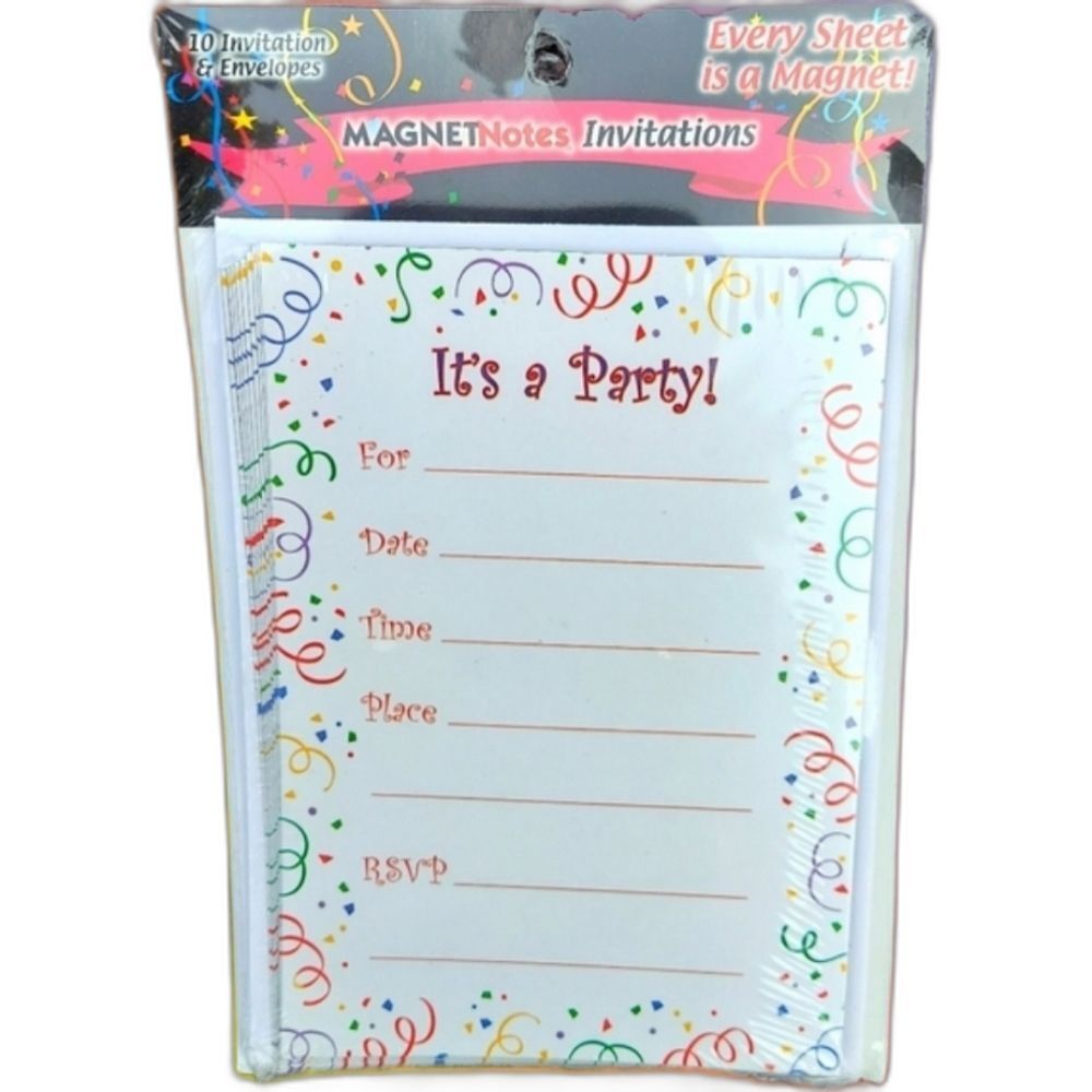 Magnetic Party Invitations (Set of 10) White RSVP Postcards & Mailing Envelopes